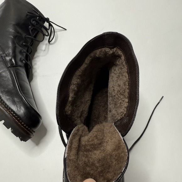 Elli Bartoli Black Leather Combat Boots Lace-Up Size 41 Italy Fur Lug Sole US 10 - Picture 7 of 10